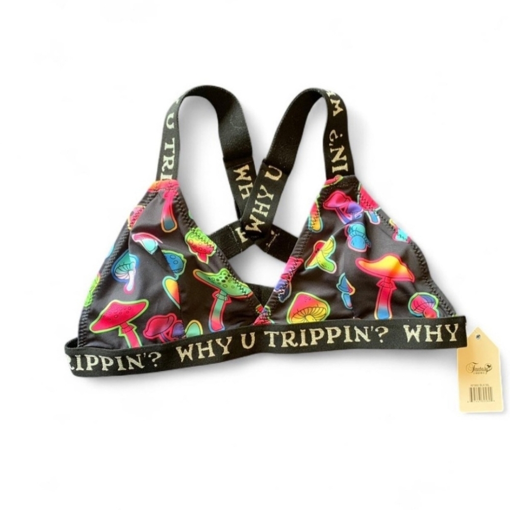 Neon Mushroom Print Bralette - Black